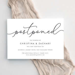 Faire-part Report de mariage élégant gris et blanc en écritur