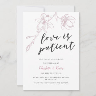 Faire-part Report de mariage Fleurs roses Love Is Patient