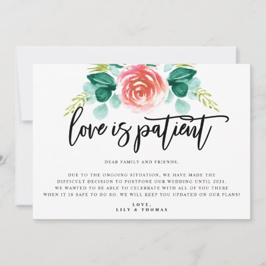 Faire-part Report de mariage par amour de la patience (Devant)