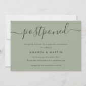 Faire-part Report de mariage vert sauge (Devant)