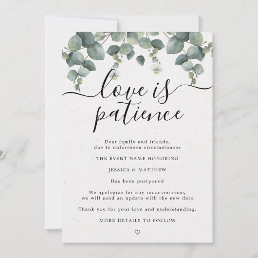 Faire-part Report de Plans Changement Mariage Eucalyptus (Devant)