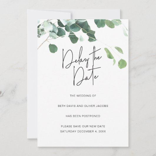 Faire-part Report d'eucalyptus pour la date de mariage (Devant)