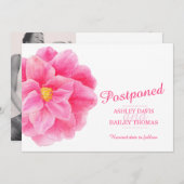 Faire-part Report d'un mariage annulé avec camélia rose (Devant / Derrière)