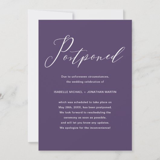 Faire-part Report élégant de mariage chic violet (Devant)