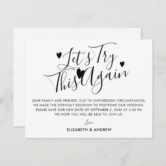 Faire-part Report mariage Changement de plan Recommencer (Devant / Derrière)