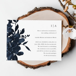 Faire-part Report Mariage Floral de l'Indigo foncé