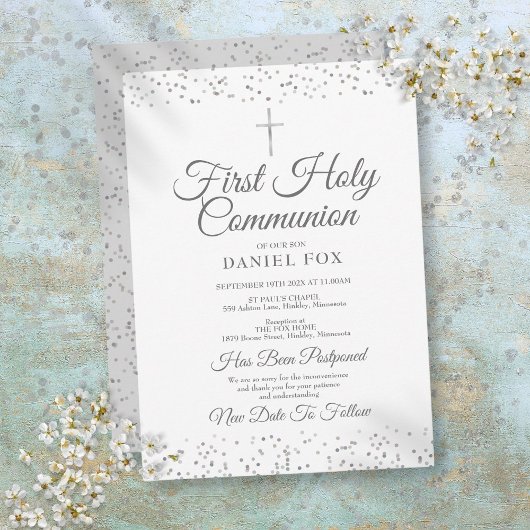 Faire-part reporté Communion solennelle argent