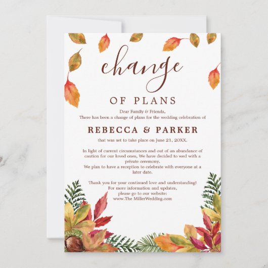 Faire-part reportée du Mariage du feuillage d'auto (Devant)