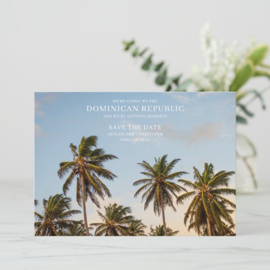 Faire-part République Dominicaine Palm Tree Beach Save the Da (Debout devant)
