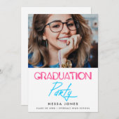 Faire-part Retro 80s néon lumières fête de graduation photo (Devant / Derrière)