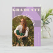 Faire-part Retro Arch Purple Photo Graduation (Debout devant)