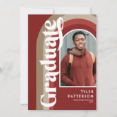 Faire-part Retro Arch Red Photo 2025 Graduation (Devant)