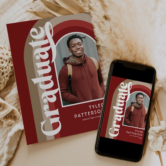 Faire-part Retro Arch Red Photo 2025 Graduation