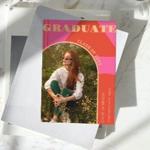 Faire-part Retro Arch rose et orange Photo Grad