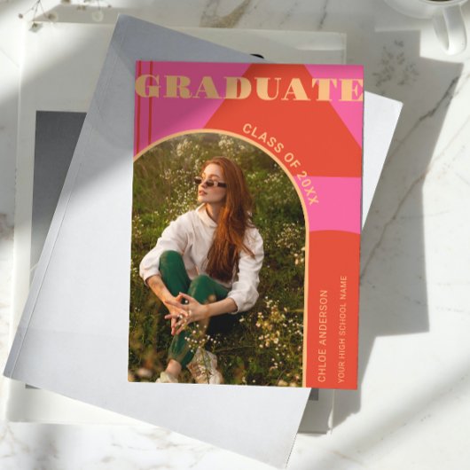 Faire-part Retro Arch rose et orange Photo Grad