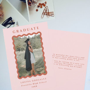 Faire-part Retro Blush & Terracotta Waves Photo Graduation