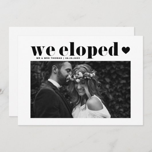 Faire-part Retro Bold Typographie Black Mariage Elopement (Devant / Derrière)