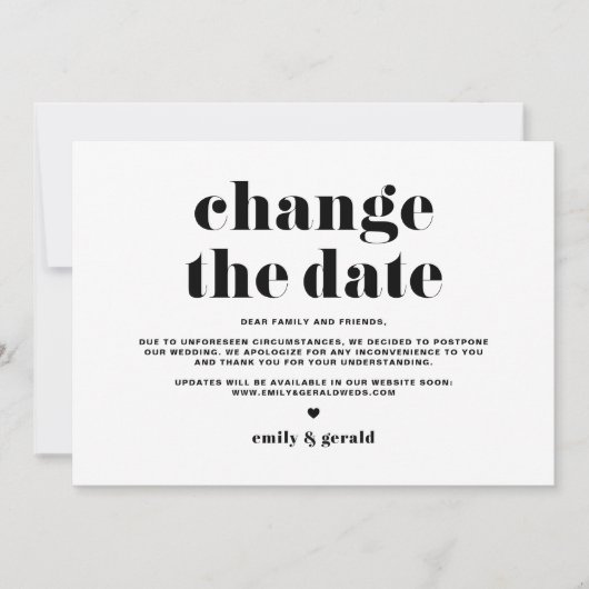 Faire-part Retro Bold Typographie noir Modifier la date (Devant)