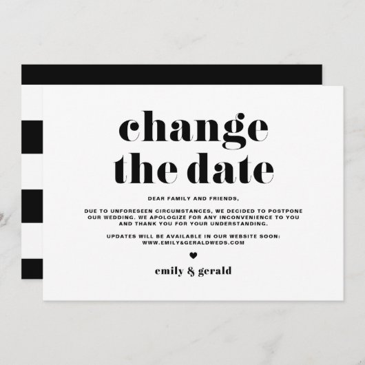 Faire-part Retro Bold Typographie noir Modifier la date (Devant / Derrière)