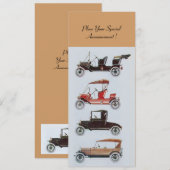 Faire-part RETRO CARS 2, RESTAURATION AUTOMATIQUE, blanc brun (Devant / Derrière)