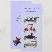 Faire-part RETRO CARS 2, RESTAURATION AUTOMATIQUE, bleu (Devant / Derrière)