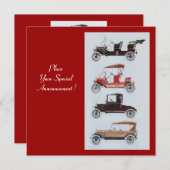 Faire-part RETRO CARS 2, RESTAURATION AUTOMATIQUE, rouge blan (Devant / Derrière)