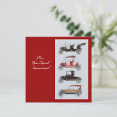 Faire-part RETRO CARS 2, RESTAURATION AUTOMATIQUE, rouge blan (Debout devant)