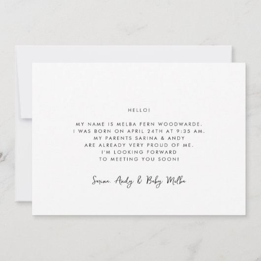 Faire-part Retro élégant Hello Baby photo Birth (Dos)