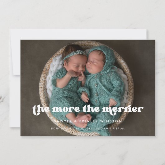 Faire-part Retro élégant Plus la photo des jumeaux les plus j (Devant)