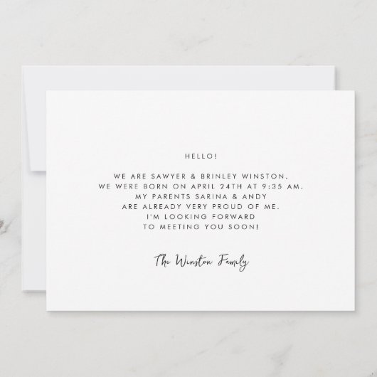 Faire-part Retro élégant Plus la photo des jumeaux les plus j (Dos)