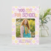 Faire-part Retro Groovy Pink Yellow Purple Floral Graduation (Debout devant)