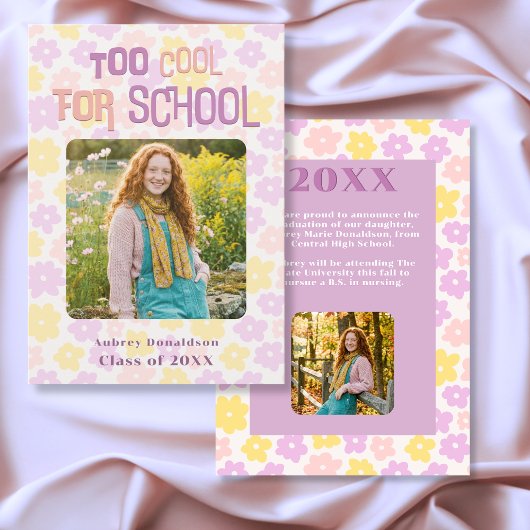 Faire-part Retro Groovy Pink Yellow Purple Floral Graduation