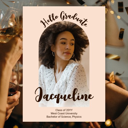 Faire-part Retro Hello Graduate 2025 Arch Photo Script Rose