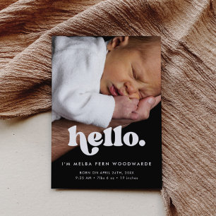 Faire-part Retro minimaliste Hello Baby photo Birth