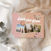 Faire-part Retro Orange Rose photo mariage Enregistrer la dat