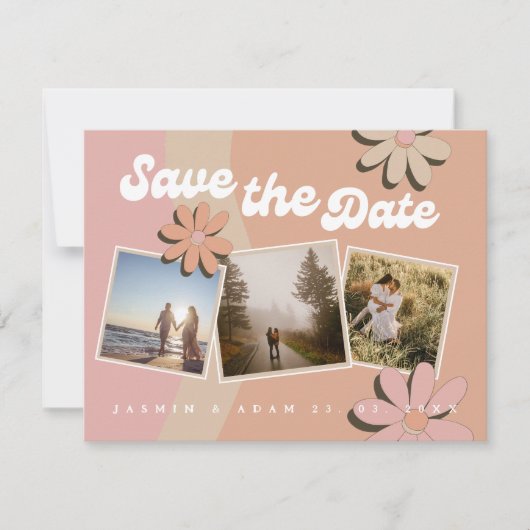 Faire-part Retro Orange Rose photo mariage Enregistrer la dat (Devant)