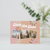 Faire-part Retro Orange Rose photo mariage Enregistrer la dat (Debout devant)