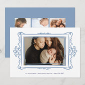 Faire-part retro pastel bleu moderne cadre photo Adoption (Devant / Derrière)