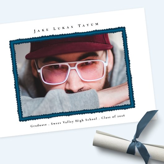 Faire-part Retro Photo Blue Frame Graduation High School