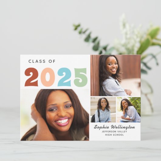 Faire-part Retro Photo Collage Classe de Graduation 2024 (Debout devant)