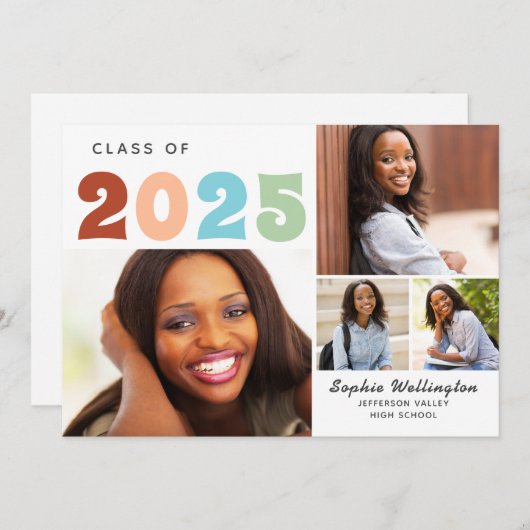 Faire-part Retro Photo Collage Classe de Graduation 2024 (Devant / Derrière)