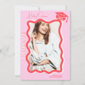 Faire-part Retro rose courbe squiggle ondulé graduation photo (Devant)