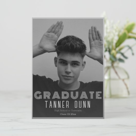 Faire-part Retro simple une graduation photo (Debout devant)