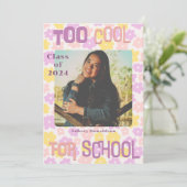 Faire-part Retro Super rose jaune violet Floral Graduation (Debout devant)