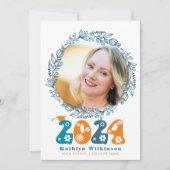 Faire-part Retro Super Script Floral Wreath Photo Graduation (Devant)