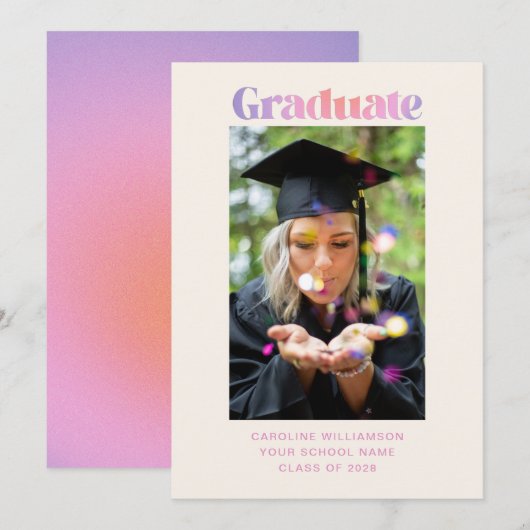 Faire-part Retro tendance Pastel Purple Pink Graduation Photo (Devant / Derrière)