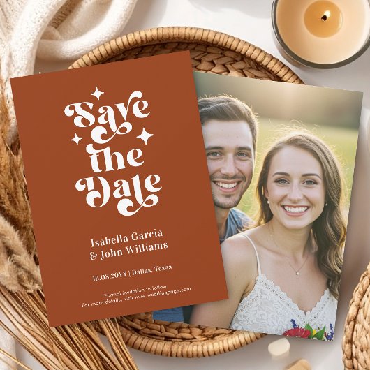 Faire-part Retro Typography Photo Wedding Save The Date