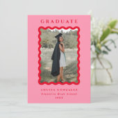 Faire-part Retro Waves Pink & Red Photo Graduation (Debout devant)