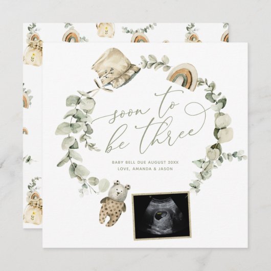 Faire-part Révélation de grossesse à trois ultrasons du Boho (Devant / Derrière)