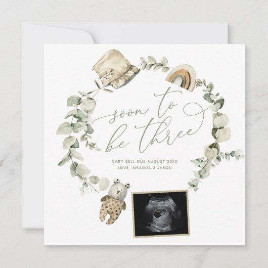 Faire-part Révélation de grossesse à trois ultrasons du Boho (Devant)
